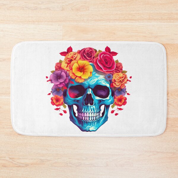 Item preview, Blue Scull with Yellow Orange and Red Roses designed and sold by TheBlackPixelCo.