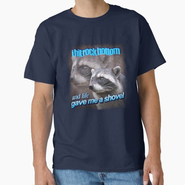 Item preview, I hit rock bottom and life gave me a shovel raccoon word art designed and sold by snazzyseagull.