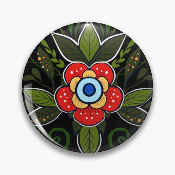 Item preview, red hand-painted flowers, bells in folk style designed and sold by Hennagirl.