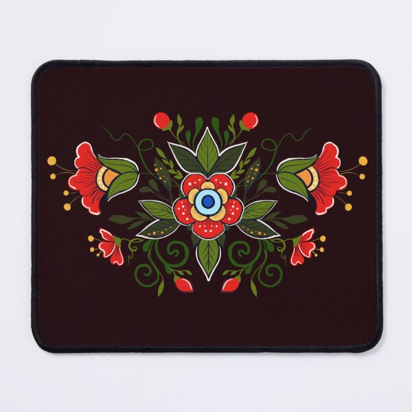 Item preview, red hand-painted flowers, bells in folk style designed and sold by Hennagirl.