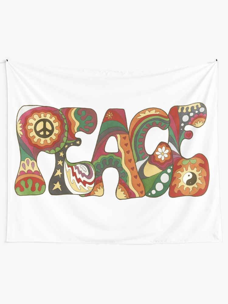 Alternate view of Vintage Psychedelic Peace Tapestry