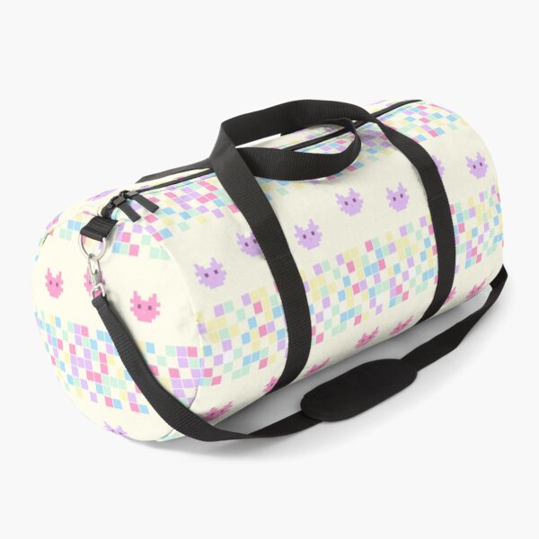 Retro Pixel Art Stripes with Cute Small Cats in Pastel Colors Duffle Bag
