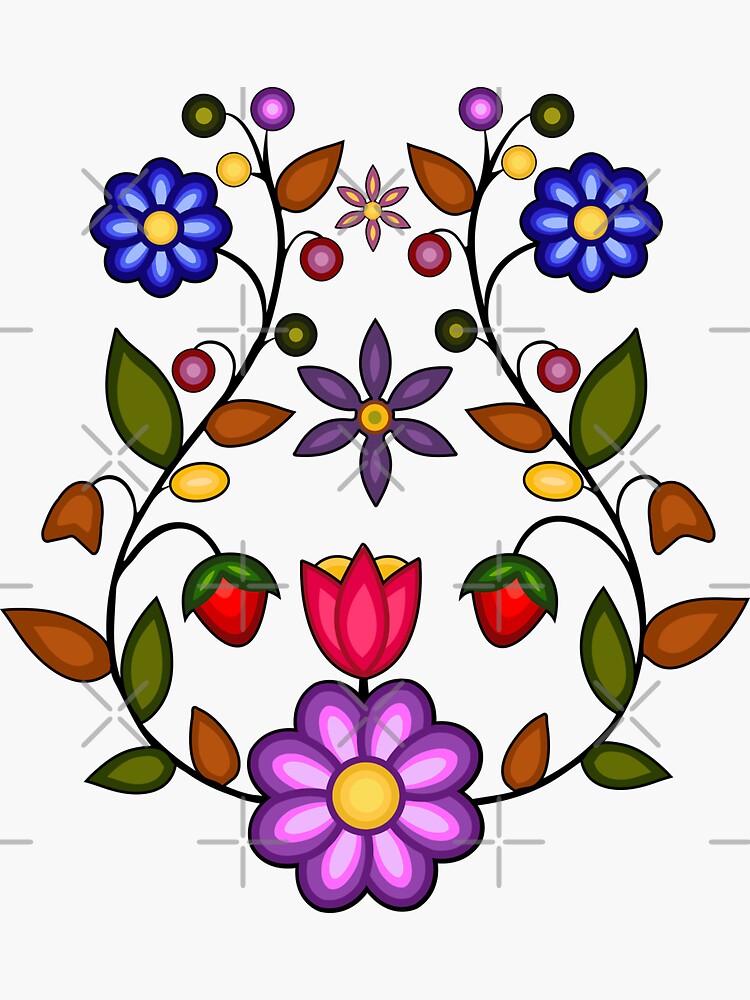 Ojibwe Flowers, Colored Anishinaabe Floral Pattern. | Sticker