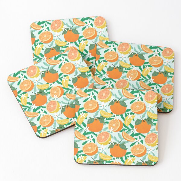 Item preview, Oranges and lemons fruit on blue designed and sold by Lindsay Marie Patterns.