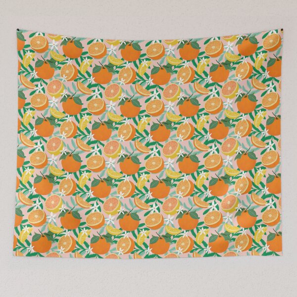 Item preview, Oranges and lemons fruit on pink designed and sold by Lindsay Marie Patterns.