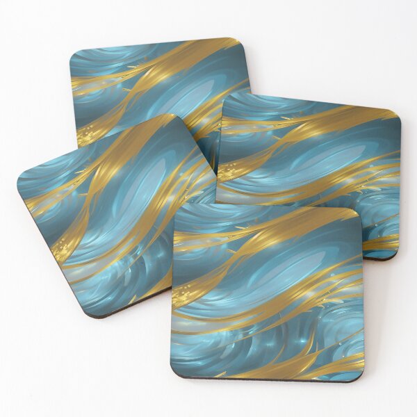 Item preview, Swirls of Yellow Gold and an Aqua Blue Marine Background Christmas Gold designed and sold by deniselynnimage.