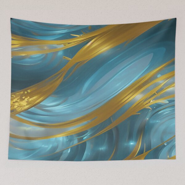 Item preview, Swirls of Yellow Gold and an Aqua Blue Marine Background Christmas Gold designed and sold by deniselynnimage.