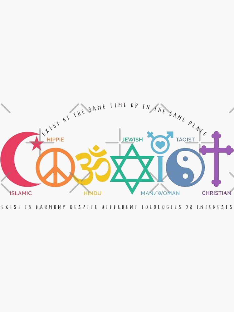 Thumbnail 3 of 3, Sticker, Coexist Symbol rainbow designed and sold by Inked-Attire.