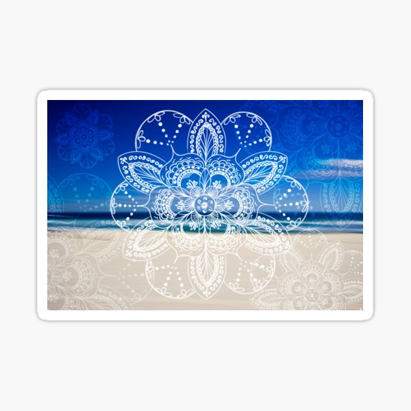 White mandala flower on Bondi Beach Sticker