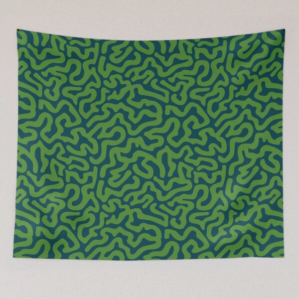 Item preview, BRAINY Abstract Brain Coral Reef Coastal Ocean Undersea Aquarium Sea Creatures Pattern in 1970s Retro Dark Green on Dark Teal Blue - UnBlink Studio by Jackie Tahara designed and sold by Jackie Tahara of UnBlink Studio.