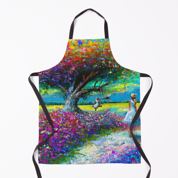 Item preview, Impasto print of a girl in a swing in a tree in a brightly coloured field designed and sold by Kathysartroom.