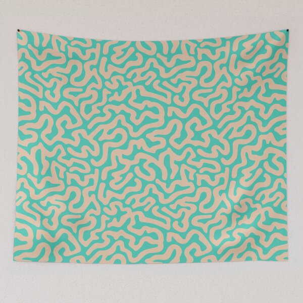 Item preview, BRAINY Abstract Brain Coral Reef Coastal Ocean Undersea Aquarium Sea Creatures Pattern in 1970s Retro Sand on Aqua Turquoise - UnBlink Studio by Jackie Tahara designed and sold by Jackie Tahara of UnBlink Studio.