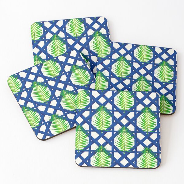Item preview, Palm leaf on blue lattice designed and sold by SophieClimaArt.