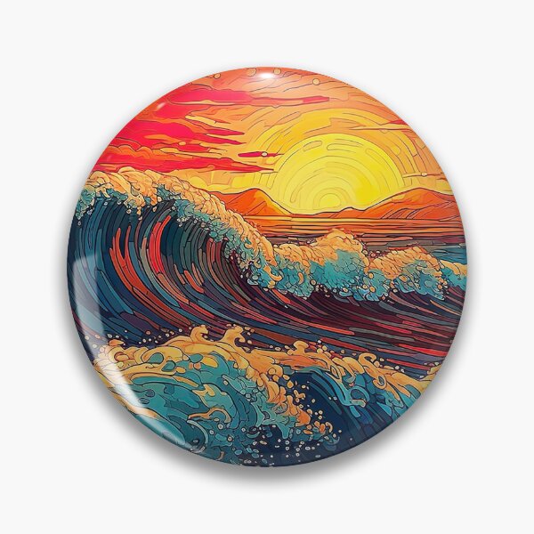 Aperçu de l'œuvre Belle Illustration De Coucher De Soleil Trippy Ocean Waves créée et vendue par MuaveMotifs.