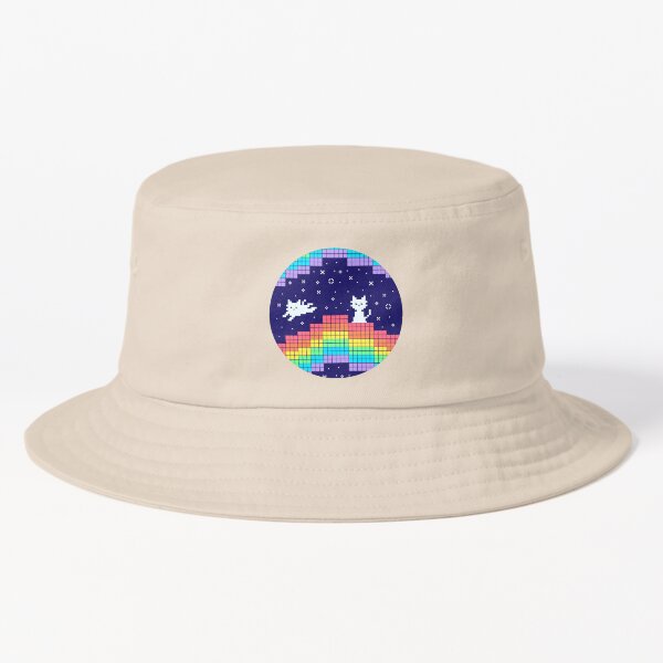Pixel Art Rainbows and Cats Retro Gaming Aesthetic Bucket Hat