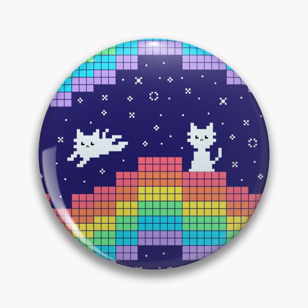 Pixel Art Rainbows and Cats Retro Gaming Aesthetic Pin