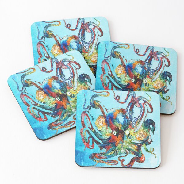 Item preview, Colorful Octopus Blue Watercolor Beach Art designed and sold by Sharon Cummings Art.