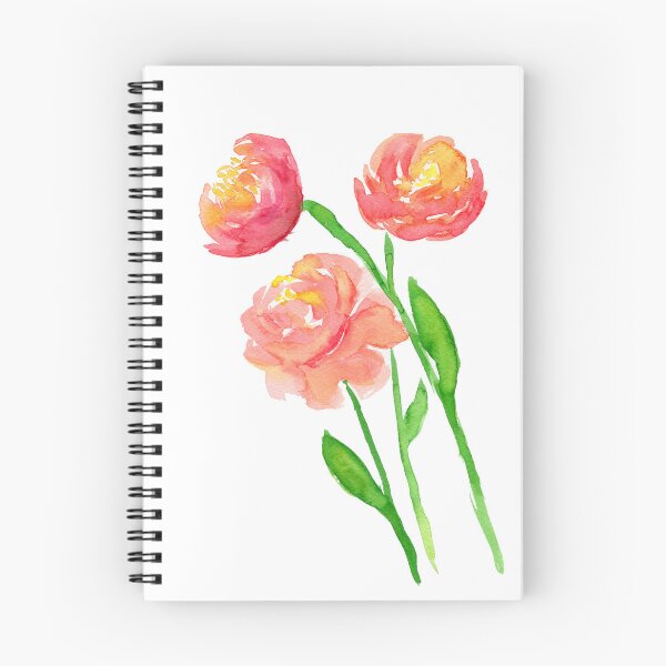 Item preview, Coral peony flowers watercolor painting designed and sold by AnissaF.