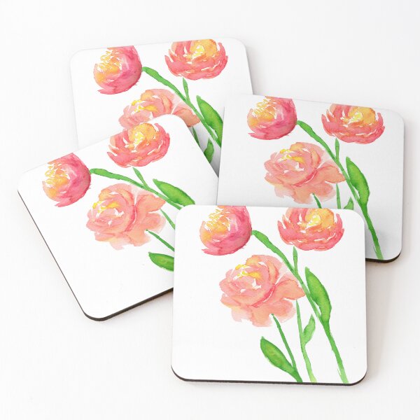 Item preview, Coral peony flowers watercolor painting designed and sold by AnissaF.