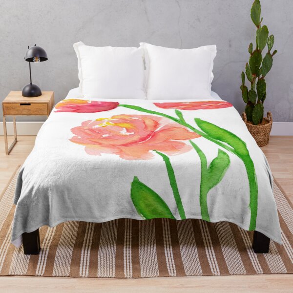 Item preview, Coral peony flowers watercolor painting designed and sold by AnissaF.