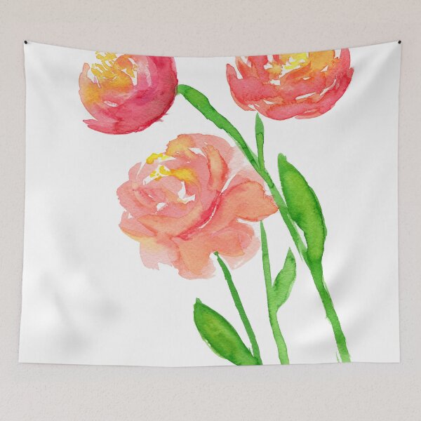 Item preview, Coral peony flowers watercolor painting designed and sold by AnissaF.