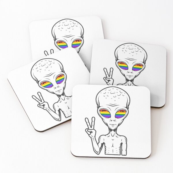 Item preview, GAY ALIEN | CUTE PRIDE ALIEN | ALIEN W/ RAINBOW FLAG designed and sold by Festive Feminist.