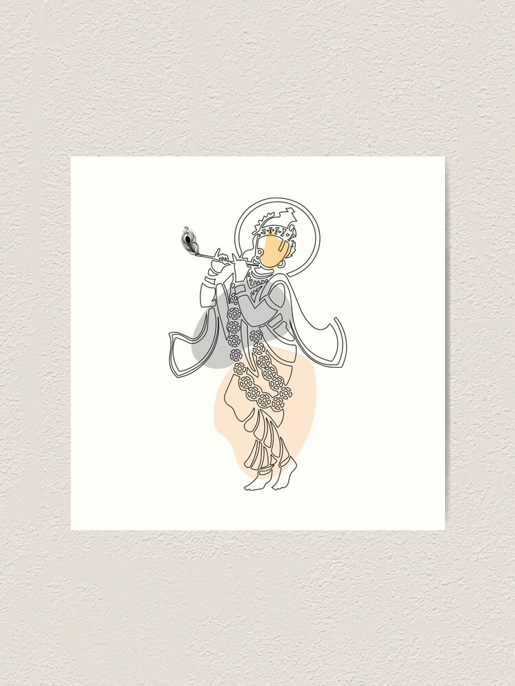 Lord Krishna Line Art and Boho style, minimalist