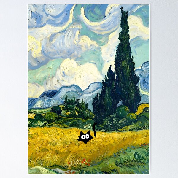 Item preview, A Wheatfield with Cypresses 1889, Black Cat designed and sold by outdoorway.