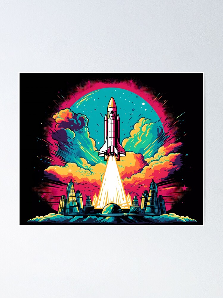 Wall Art Print Space Launch Rocket in Sky, Gifts & Merchandise