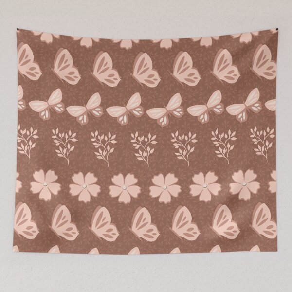Item preview, Rows of Leaves, Flowers and Butterflies on Dark Textured Background designed and sold by ImpalaMoon.