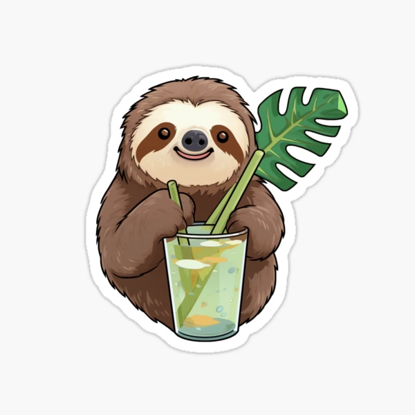 Cute Sloth Having a Drink Indoor Plant Sticker for Sale by wildflowerlane