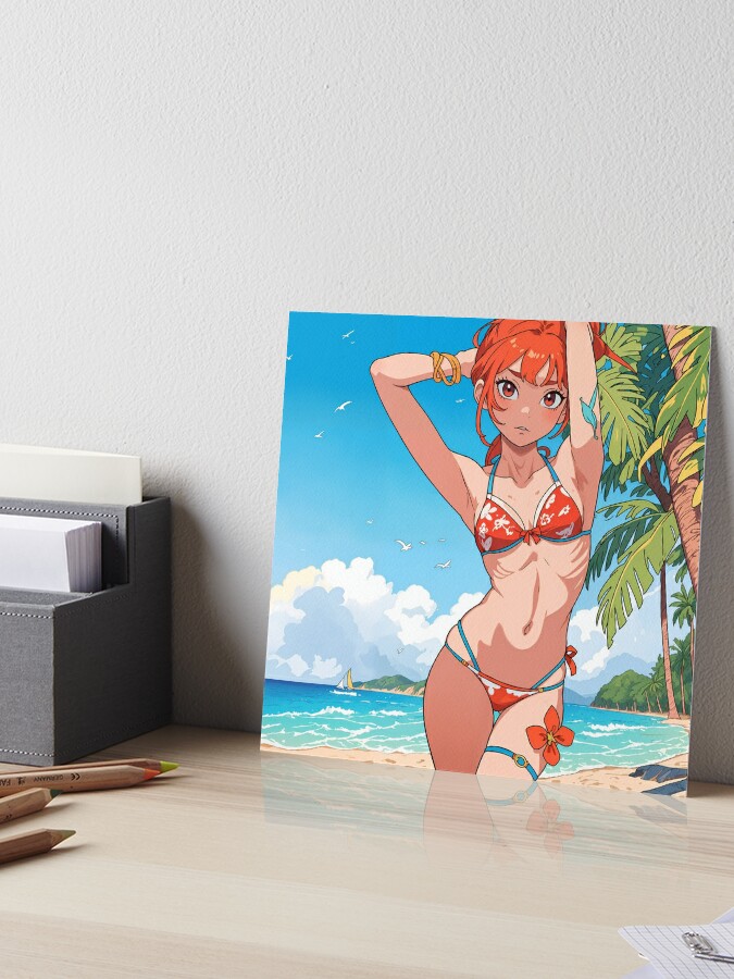 Sunset Glow - Anime Girl in Orange Bikini on the Beach Pillow for Sale by  pinimgart