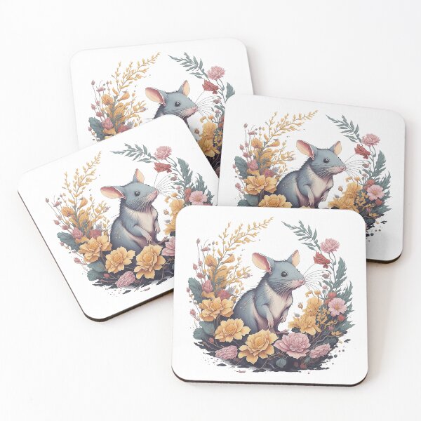 Item preview, Rat in Flower Splash Colorful Watercolor Mouse Rat Micky 3D Vector Artwork Flowers and Leaves a high detailed illustration designed and sold by Sashindra Wijayarathna.