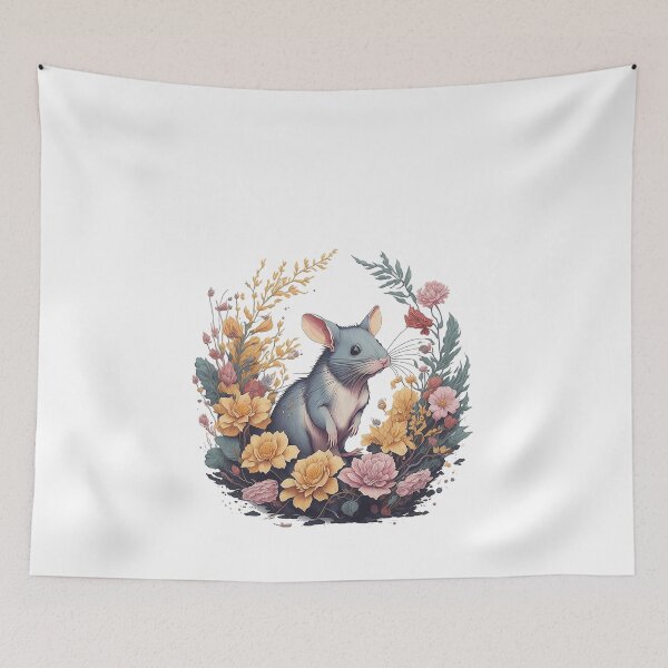 Item preview, Rat in Flower Splash Colorful Watercolor Mouse Rat Micky 3D Vector Artwork Flowers and Leaves a high detailed illustration designed and sold by Sashindra Wijayarathna.