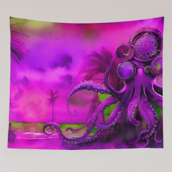 Item preview, Steampunk Octopus Retrofuturism - Lilac and Pink Cephalopod - AI Generated Art 4 of 8 designed and sold by Beachy.