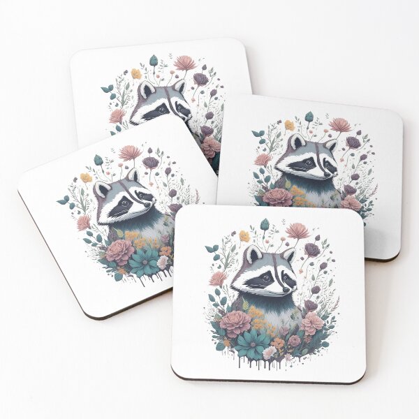 Item preview, Raccoon in Flower Splash Colorful Racoon Watercolor Mouse Rat Micky 3D Vector Artwork Flowers and Leaves a high detailed illustration designed and sold by Sashindra Wijayarathna.