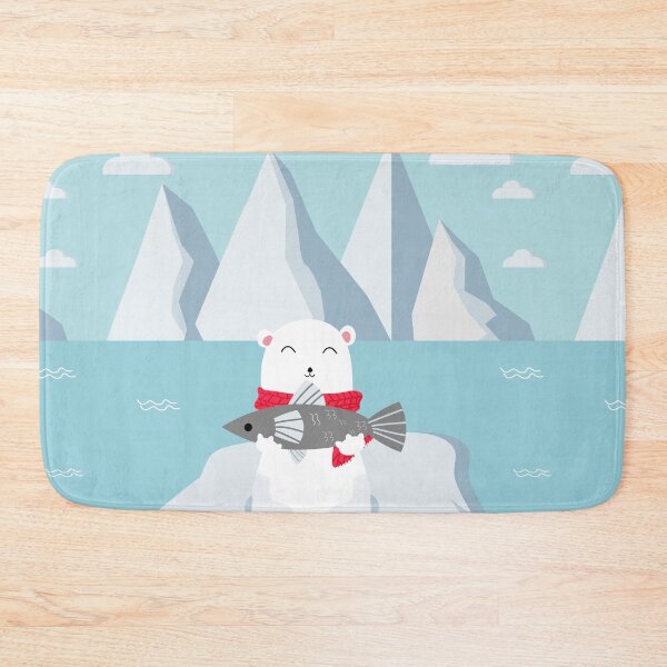 Item preview, Polar bear with red scarf catching fish. designed and sold by Jayjaynaenae.