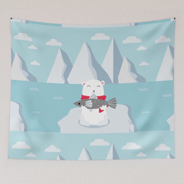 Item preview, Polar bear with red scarf catching fish. designed and sold by Jayjaynaenae.