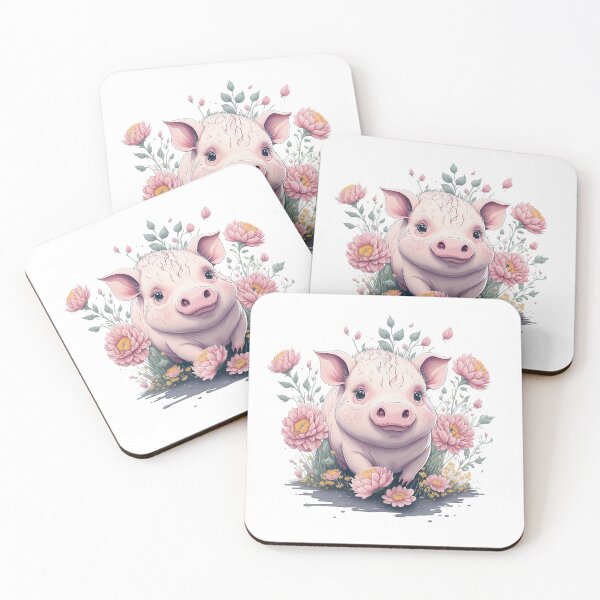 Item preview, Cute Piggy Pig Pick in Flower Splash Colorful Racoon Watercolor Mouse Rat Micky 3D Vector Artwork Flowers and Leaves a high detailed illustration designed and sold by Sashindra Wijayarathna.
