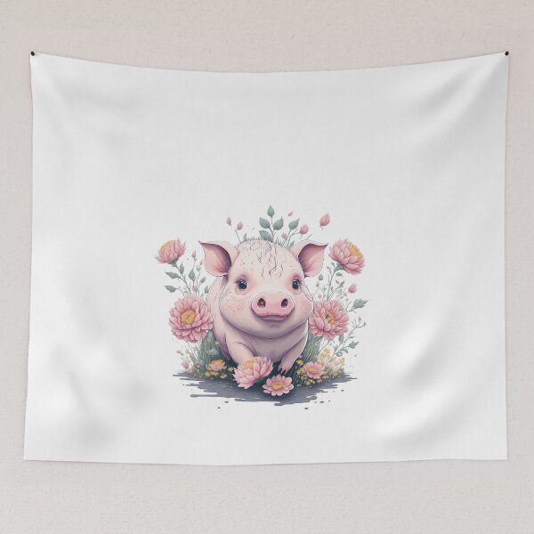 Item preview, Cute Piggy Pig Pick in Flower Splash Colorful Racoon Watercolor Mouse Rat Micky 3D Vector Artwork Flowers and Leaves a high detailed illustration designed and sold by Sashindra Wijayarathna.
