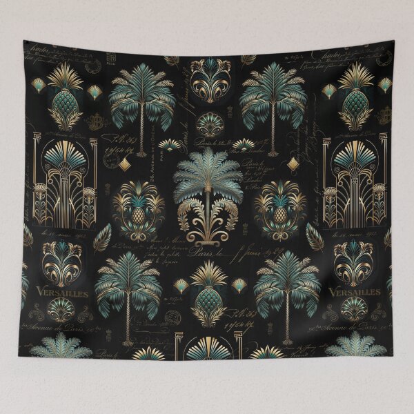 Item preview, Art Deco Palm Tree And Pineapple Ornament Pattern Turquoise Teal Gold designed and sold by artsandsoul.