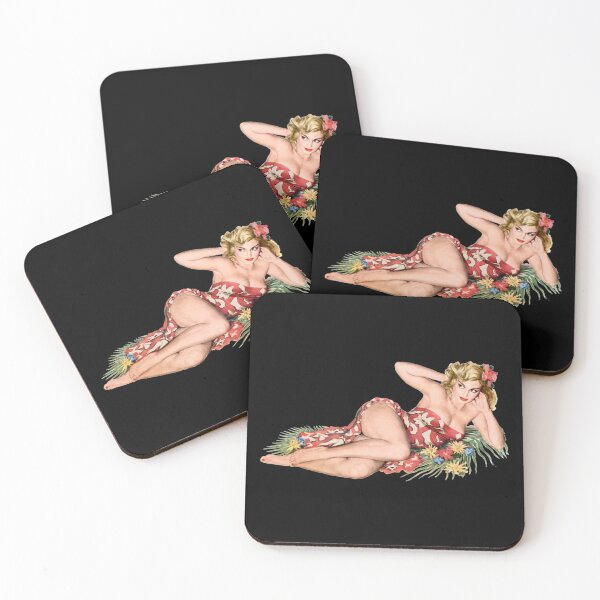 Item preview, pinup girl pretty blonde with hibiscus flowers designed and sold by theophilusw.