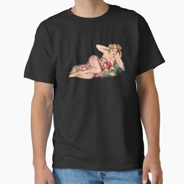 Item preview, pinup girl pretty blonde with hibiscus flowers designed and sold by theophilusw.