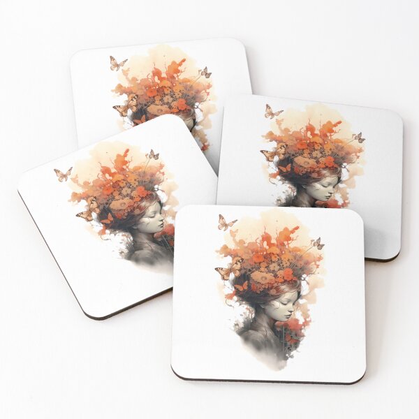 Item preview, woman with flowers and butterflies - Different logo size, position? Email me -  designed and sold by Picture-Art.
