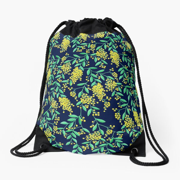 Golden Wattle - Navy Drawstring Bag