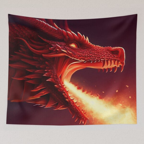 Item preview, abstract legend fairy tale red dragon breathing fire  designed and sold by JaroDesign2023.