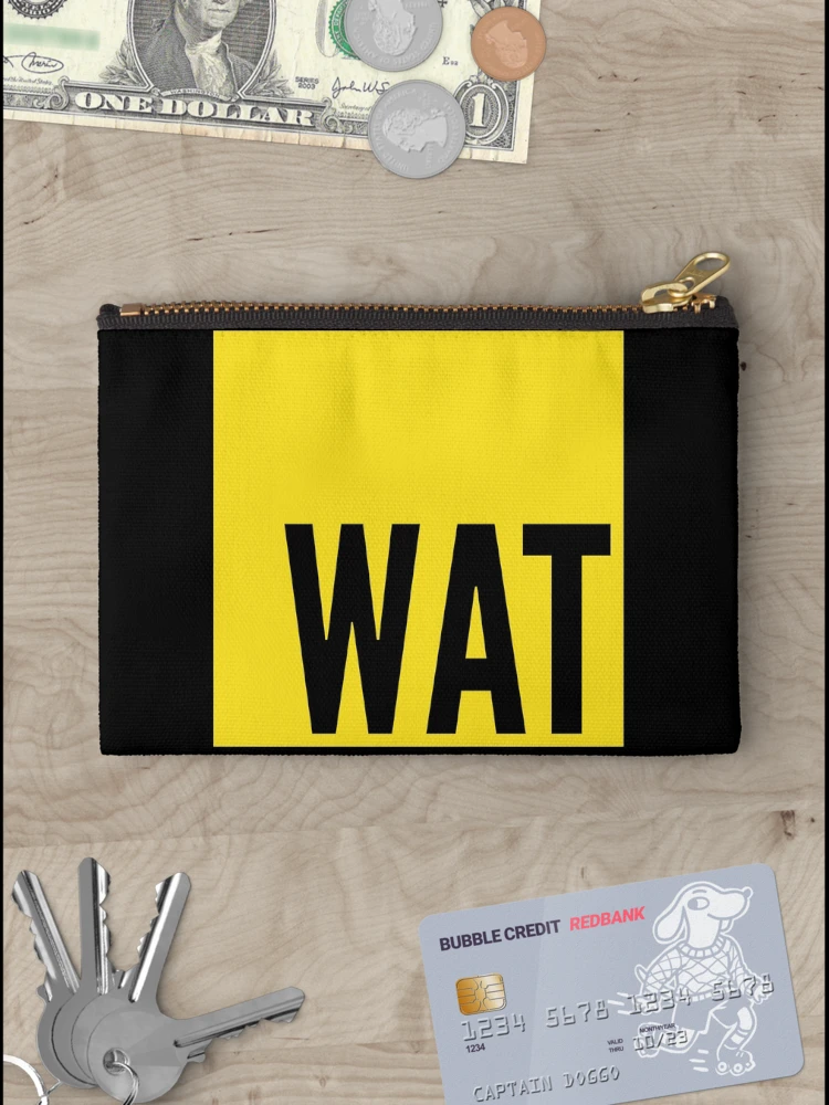 Thumbnail 3 of 4, Zipper Pouch, WAT JS - Yellow Design to Tease JavaScript Programmers designed and sold by geeksta.