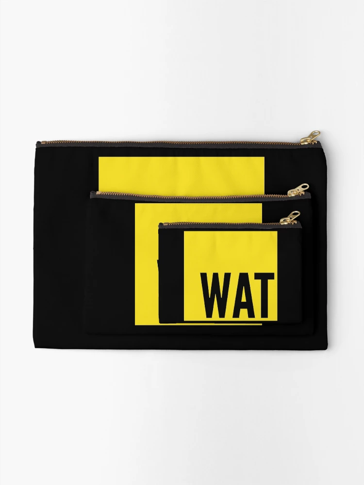 Thumbnail 2 of 4, Zipper Pouch, WAT JS - Yellow Design to Tease JavaScript Programmers designed and sold by geeksta.