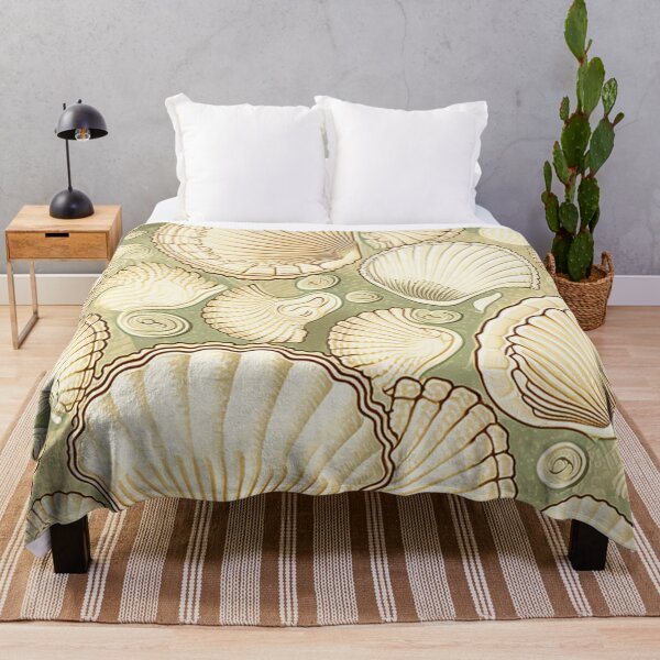 Item preview, Olive green vintage seashells designed and sold by hamptonstyle.