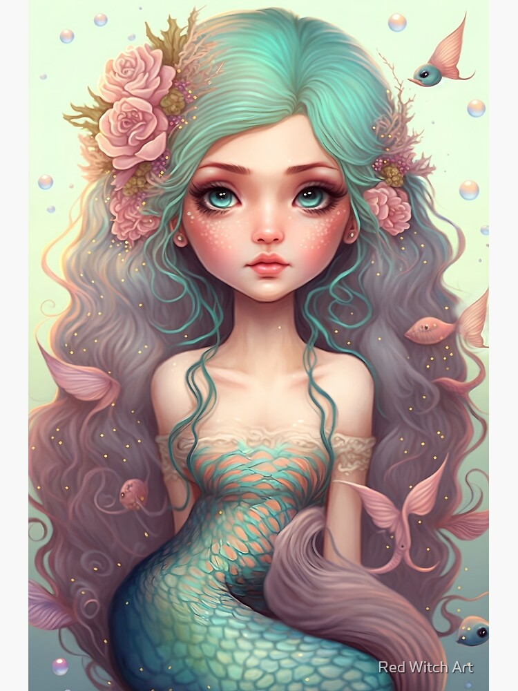 Mermaid Girl Cute Mermaid' Poster, picture, metal print, paint by  CrownMerch